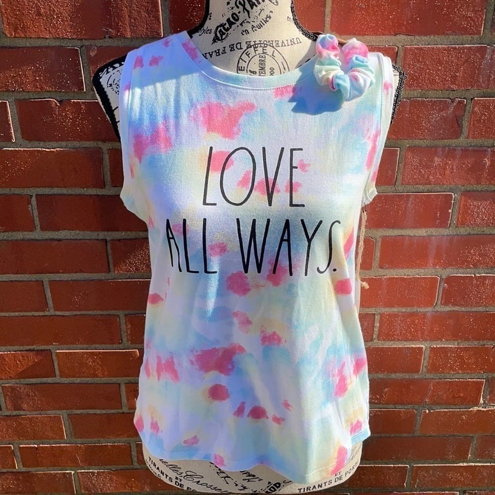 NWT Rae Dunn love all ways tank tie dye set matching scrunchie XS